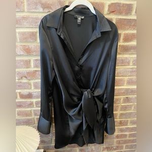 Aqua Tie-Front Long Sleeve Dress